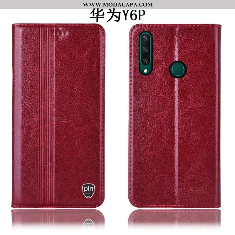 Capas Huawei Y6p Couro Legitimo Cases Vermelho Antiqueda Completa Cover Baratos