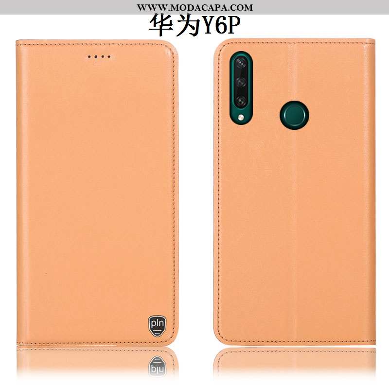 Capas Huawei Y6p Couro Genuíno Antiqueda Completa Cover Amarela Protetoras Venda