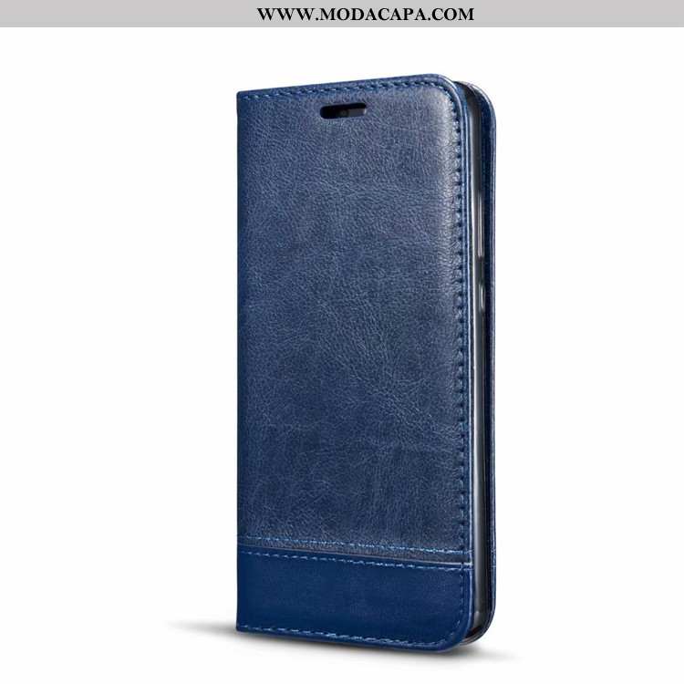 Capa Huawei Y7 2020 Couro Azul Escuro Telemóvel Costura 2020 Estilosas Cases Barato