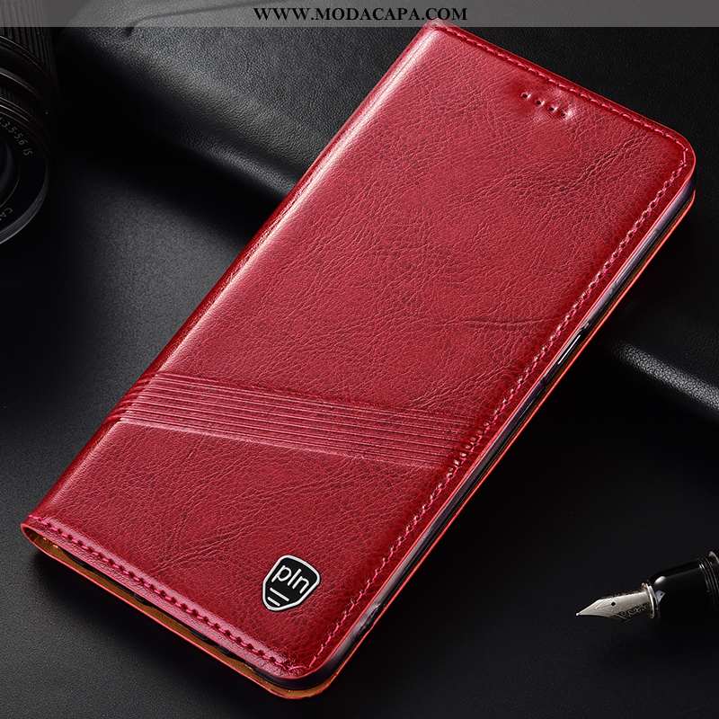 Capa Huawei Y7 2020 Couro Genuíno Marrom Protetoras Cases Laranja Cover Fio Barato