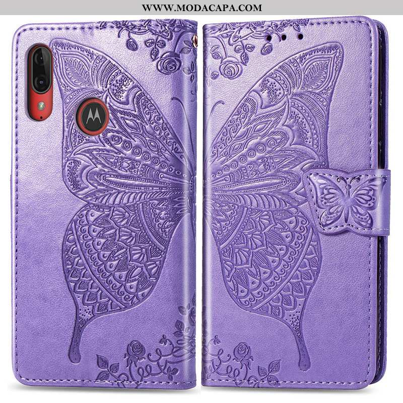 Capas Moto E6 Plus Cordao Telemóvel Floral Couro Cover Protetoras Borboleta Promoção