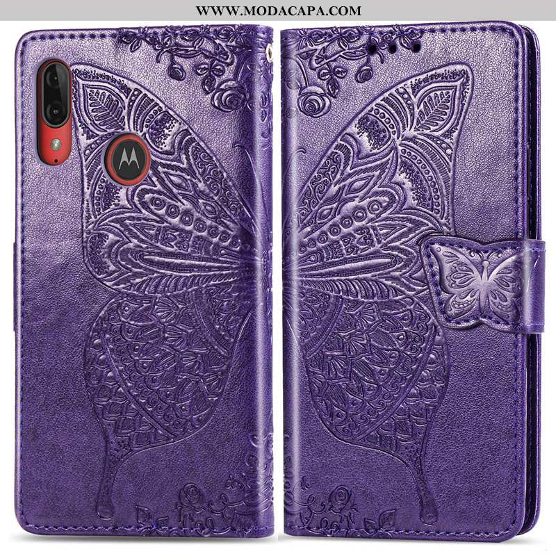 Capas Moto E6 Plus Cordao Telemóvel Floral Couro Cover Protetoras Borboleta Promoção