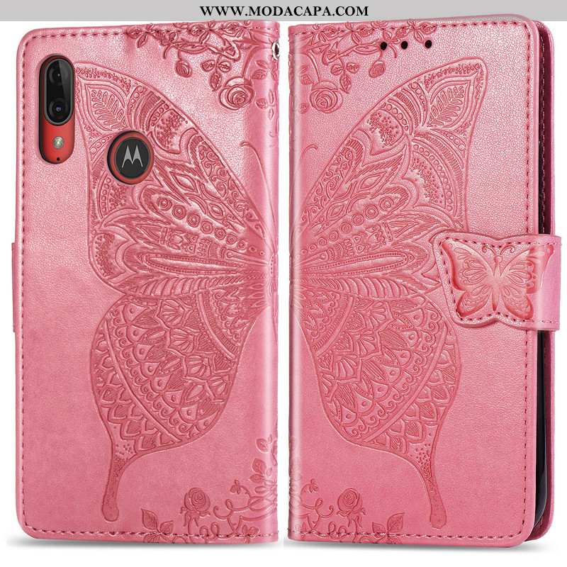 Capas Moto E6 Plus Cordao Telemóvel Floral Couro Cover Protetoras Borboleta Promoção