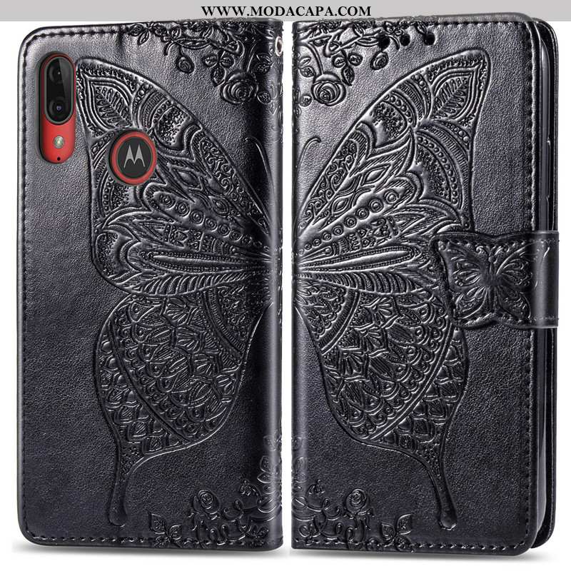 Capas Moto E6 Plus Cordao Telemóvel Floral Couro Cover Protetoras Borboleta Promoção