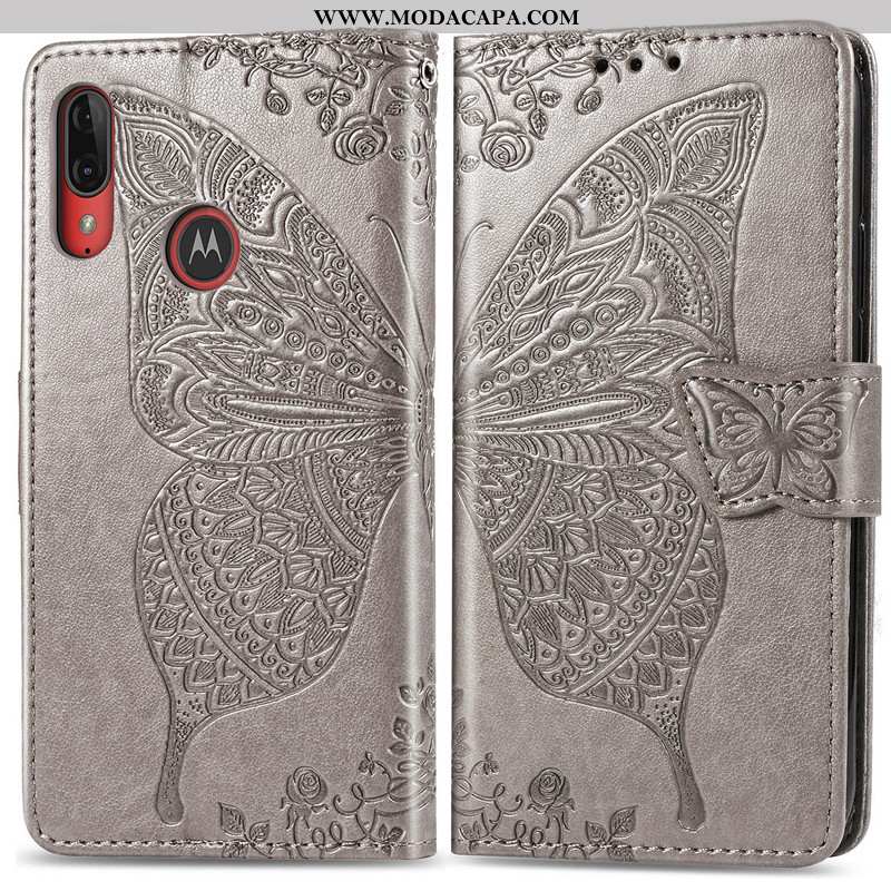 Capas Moto E6 Plus Cordao Telemóvel Floral Couro Cover Protetoras Borboleta Promoção