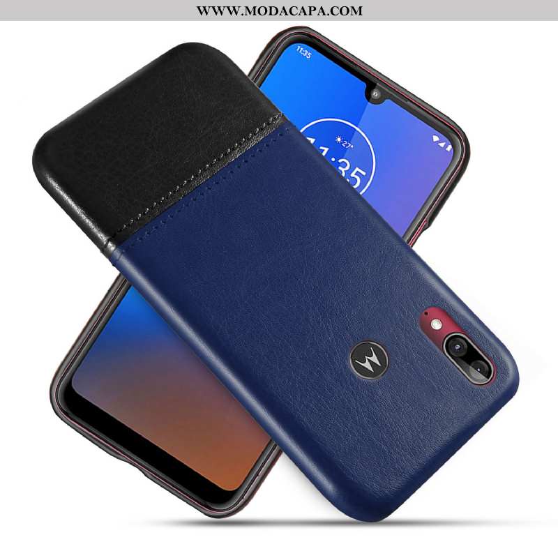 Capas Moto E6 Plus Couro Protetoras Telemóvel Preto Cases Online