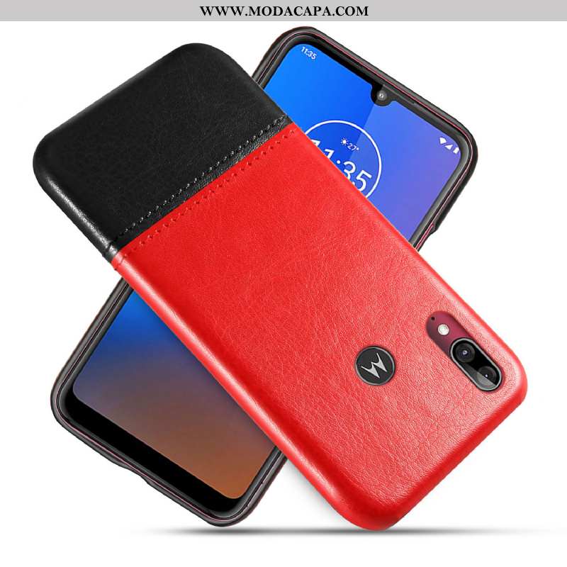 Capas Moto E6 Plus Couro Protetoras Telemóvel Preto Cases Online