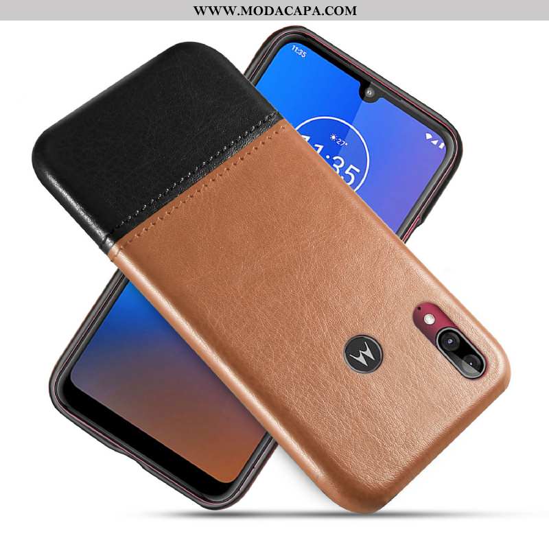 Capas Moto E6 Plus Couro Protetoras Telemóvel Preto Cases Online