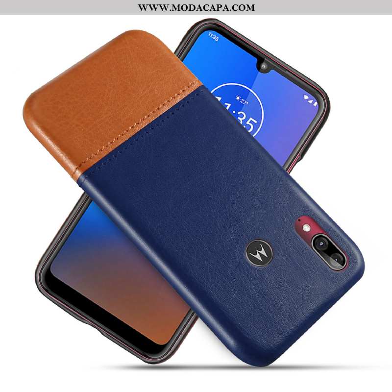 Capas Moto E6 Plus Couro Protetoras Telemóvel Preto Cases Online