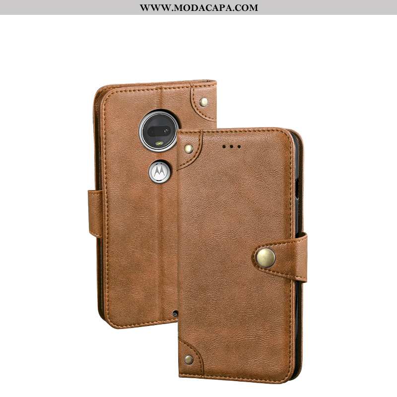 Capa Moto G7 Retro Couro Protetoras Telemóvel Cover Cases Capas Baratos