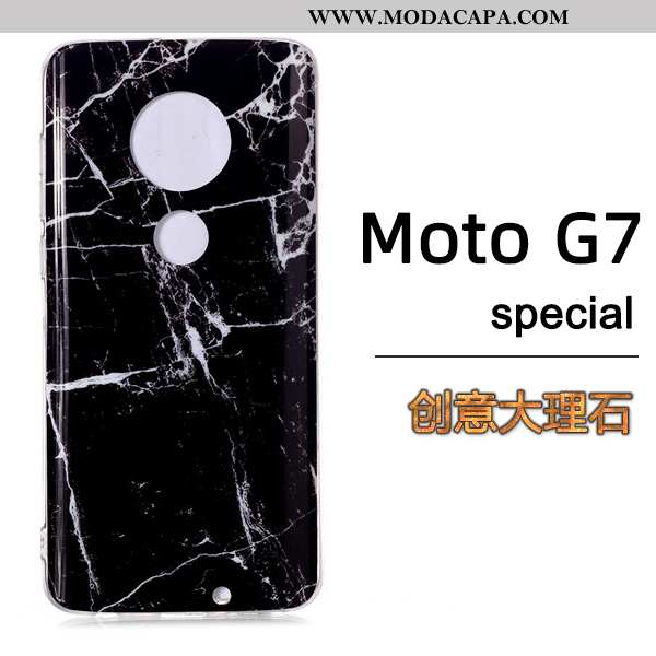 Capas Moto G7 Estilosas Marmore Telemóvel Preto Cases Baratas