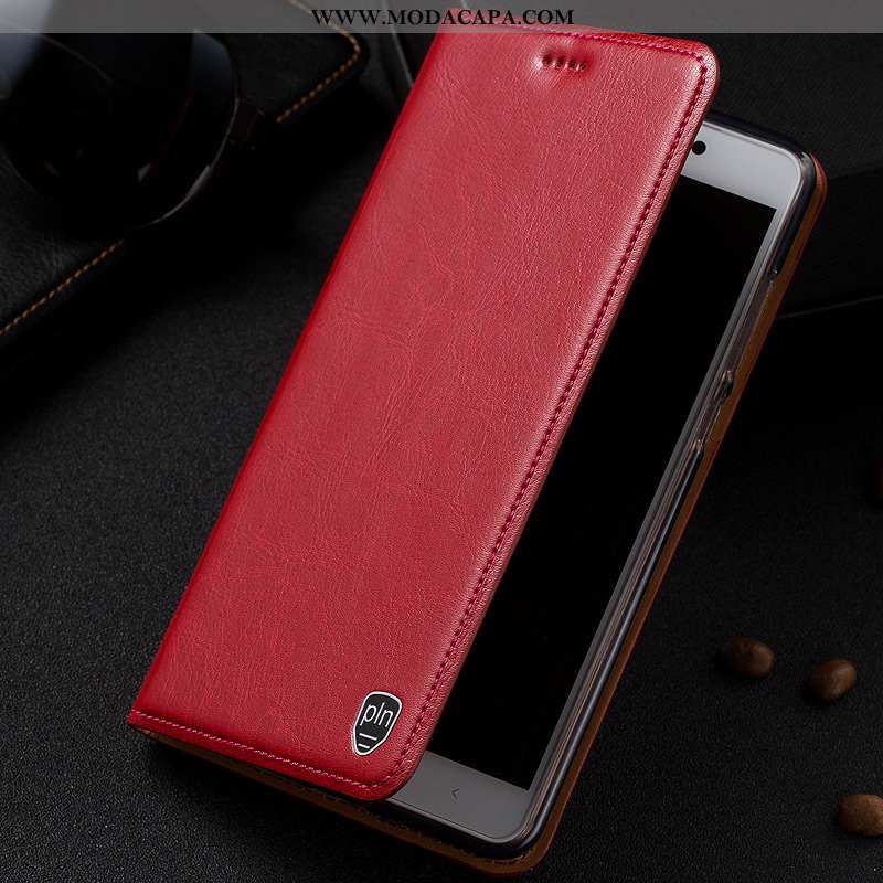 Capa Moto G7 Play Couro Completa Vermelho Antiqueda Cases Telemóvel Tigrada Promoção