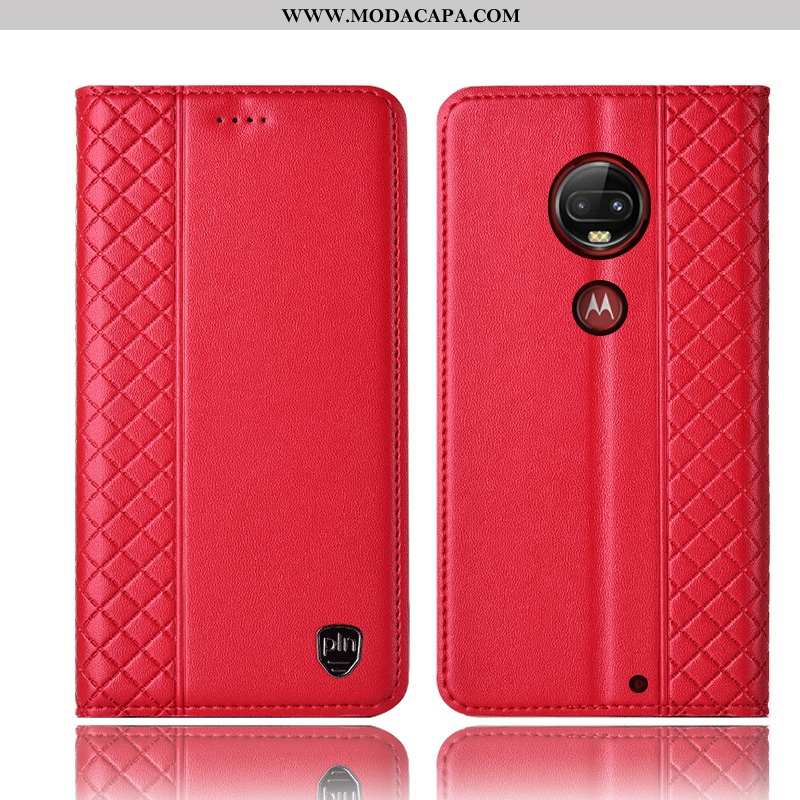 Capas Moto G7 Plus Couro Genuíno Cases Completa Antiqueda Vermelho Cover Comprar