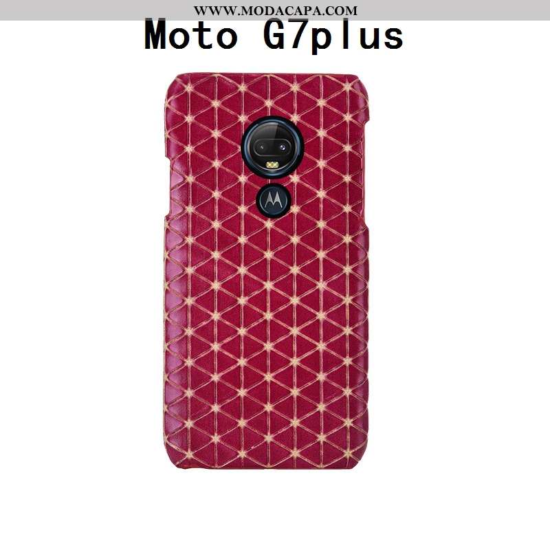 Capas Moto G7 Plus Personalizada Vermelho Cases Couro Legitimo Telemóvel Xadrez Traseira Venda