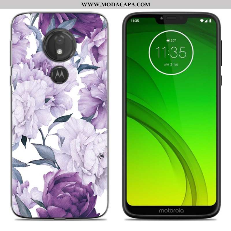 Capas Moto G7 Power Desenho Animado Roxa Telemóvel Soft Pintado Completa Baratos