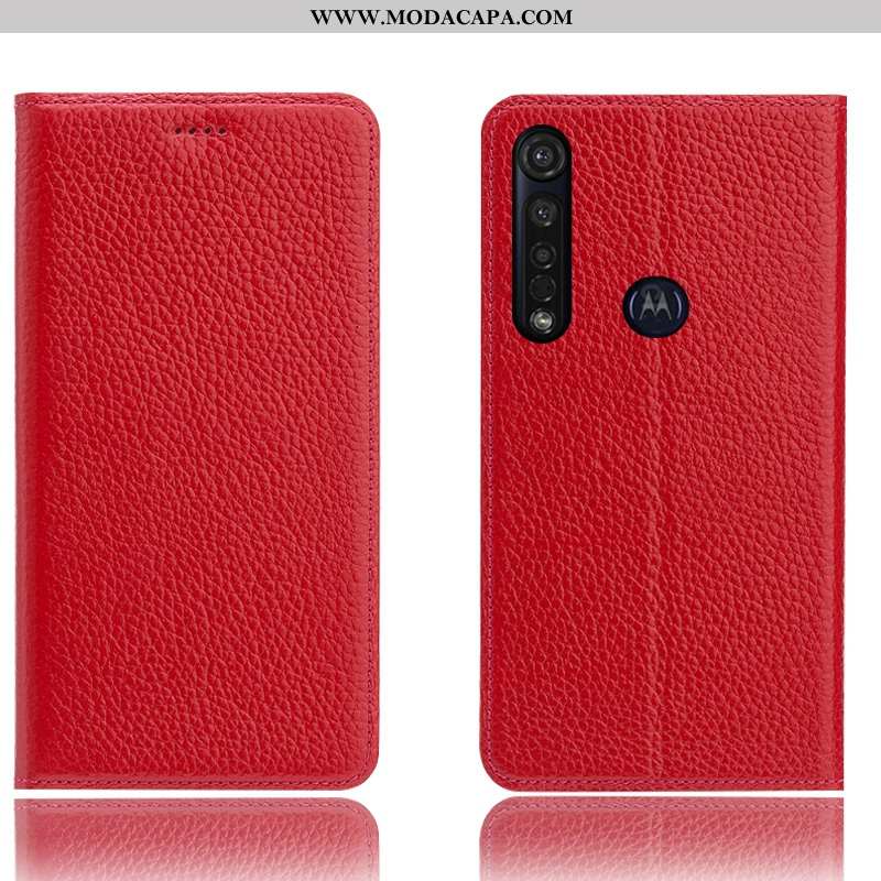 Capas Moto G8 Plus Couro Genuíno Telemóvel Cover Azul Antiqueda Completa Online