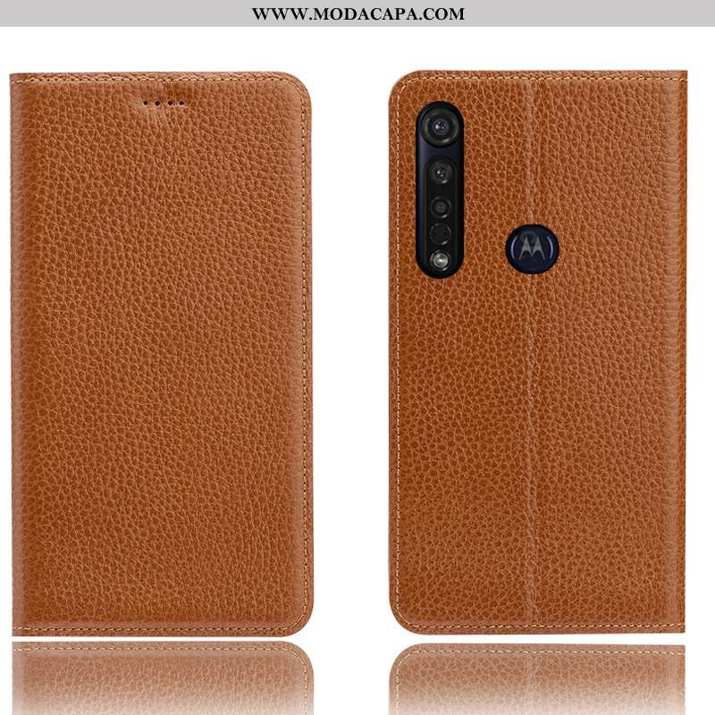 Capas Moto G8 Plus Couro Genuíno Telemóvel Cover Azul Antiqueda Completa Online