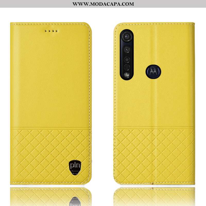 Capa Moto G8 Plus Protetoras Capas Amarela Couro Genuíno Cases Telemóvel Cover Baratos