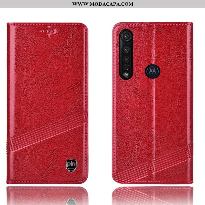 Capa Moto G8 Plus Couro Legitimo Cover Telemóvel Protetoras Antiqueda Vermelho Cases Venda