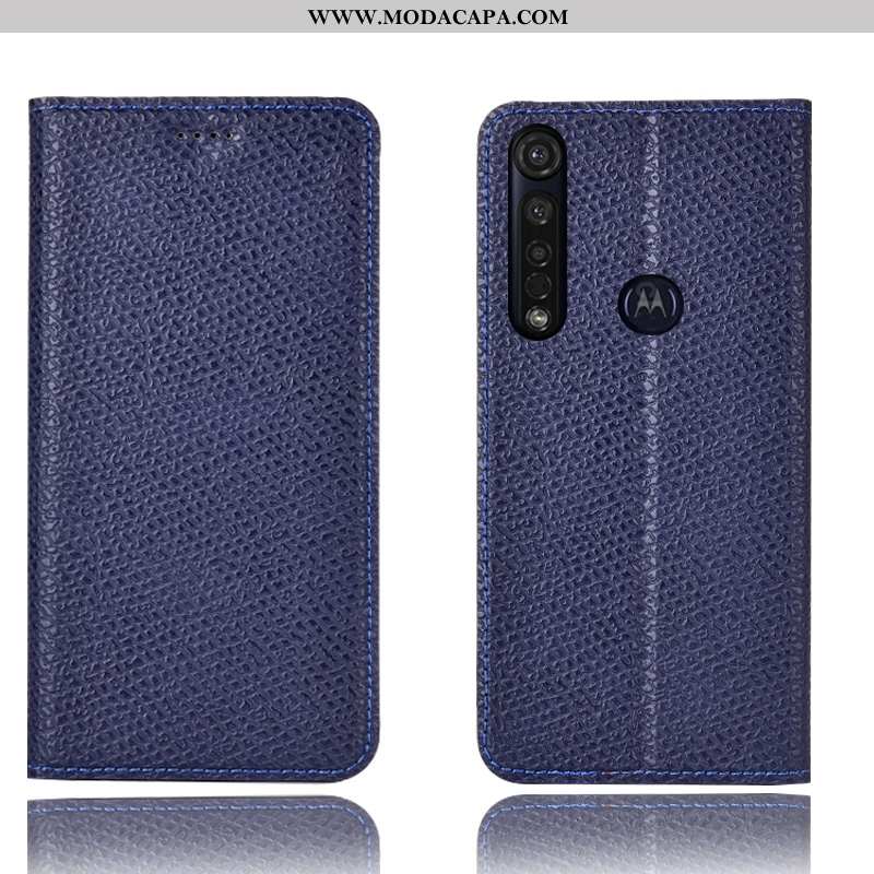 Capas Moto G8 Plus Protetoras Cover Azul Escuro Cases Malha Couro Genuíno Comprar