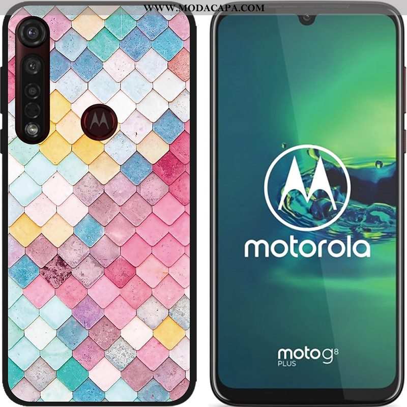 Capa Moto G8 Plus Soft Pintado Tecido Azul Telemóvel Fosco Criativas Online