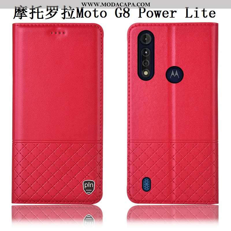 Capas Moto G8 Power Lite Couro Legitimo Antiqueda Telemóvel Couro Cases Vermelho Venda