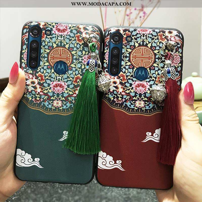 Capas Moto G8 Power Protetoras Retro Telemóvel Franja Cases Vermelho Cordao Barato