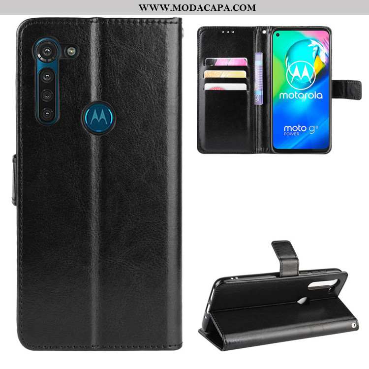 Capa Moto G8 Power Cordao Cases Preto Couro Protetoras Telemóvel Baratos