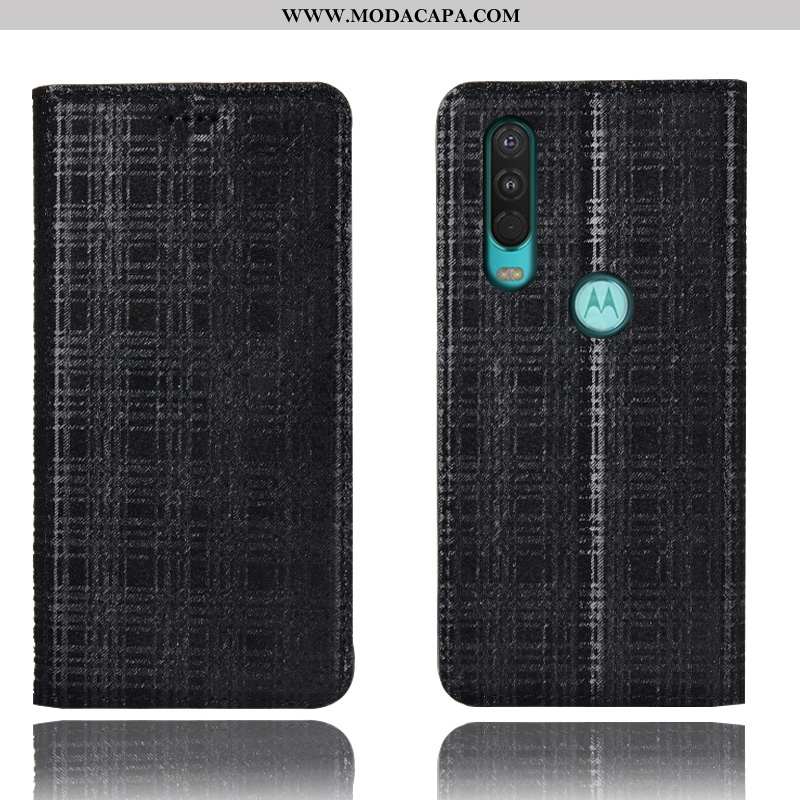 Capa Motorola One Action Couro Genuíno Cover Camurça Cases Completa Preto Capas Baratas