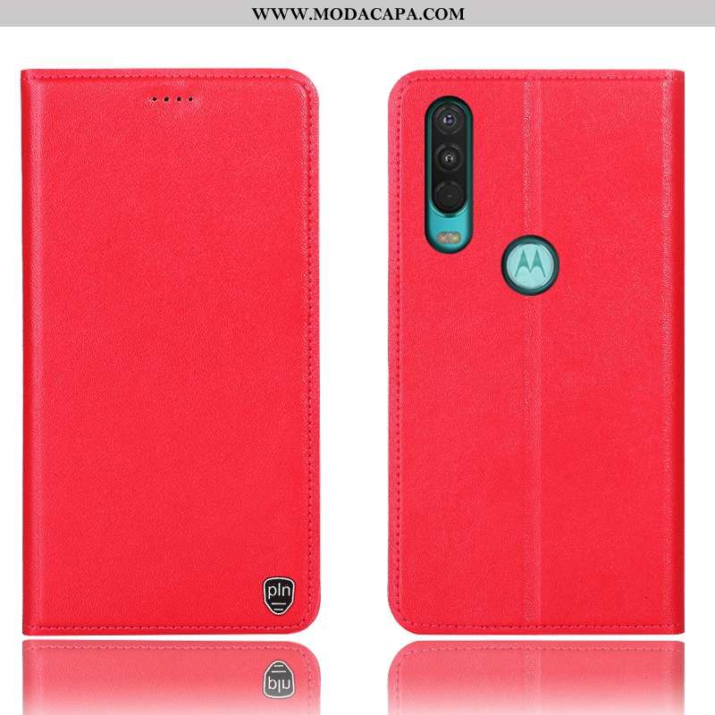 Capas Motorola One Action Protetoras Couro Genuíno 2020 Vermelho Antiqueda Telemóvel Cover Baratos