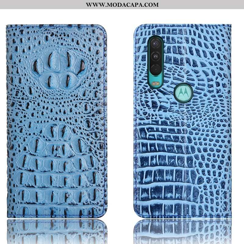 Capa Motorola One Action Protetoras Telemóvel Couro Genuíno Crocs Capas Azul Cases Barato