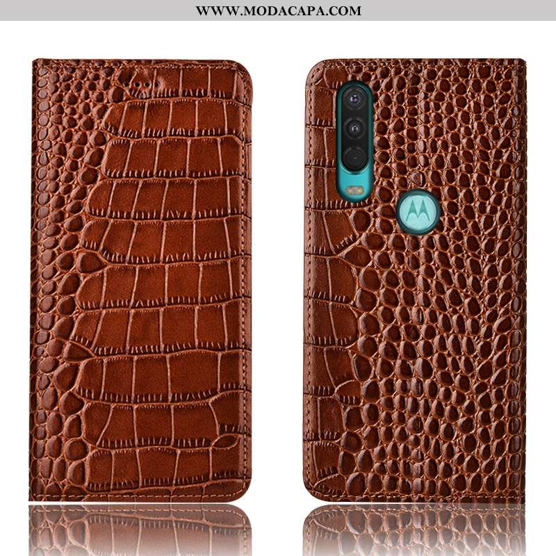 Capas Motorola One Action Couro Genuíno Marrom Antiqueda Completa Telemóvel Protetoras Online