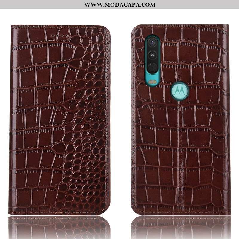 Capas Motorola One Action Couro Genuíno Marrom Antiqueda Completa Telemóvel Protetoras Online