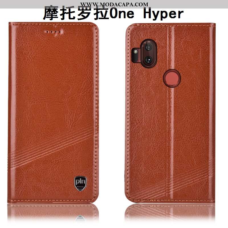 Capas Motorola One Hyper Couro Legitimo Antiqueda Cases Telemóvel Fio Marrom Protetoras Baratos