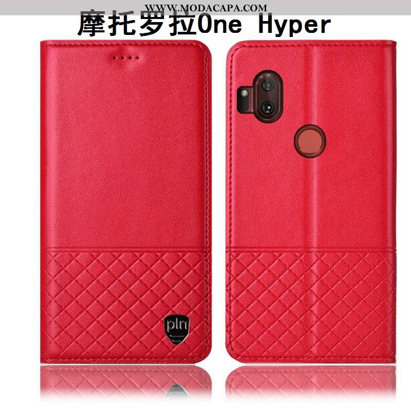 Capa Motorola One Hyper Couro Genuíno Protetoras Cases Telemóvel Cover Antiqueda Marrom Barato