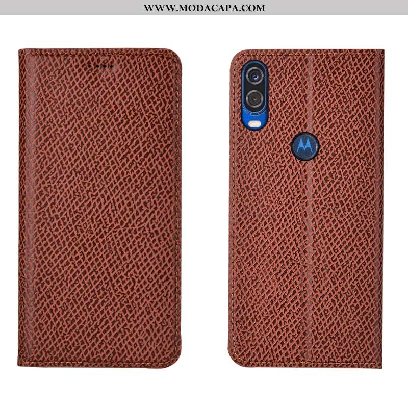 Capa Motorola One Vision Protetoras Couro Genuíno Malha Completa Telemóvel Capas Laranja Barato