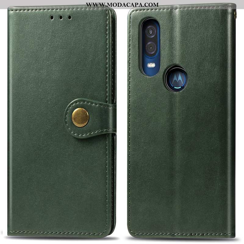 Capas Motorola One Vision Couro Lisas Simples Telemóvel Cover Negócio Vermelho Baratas