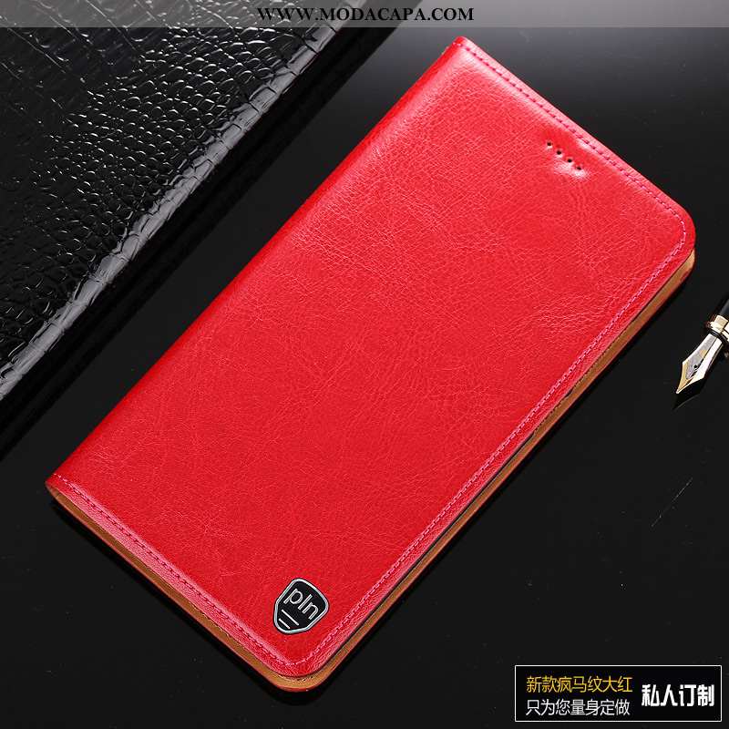 Capa Motorola One Vision Protetoras Cover Cases Completa Vermelho Couro Legitimo Telemóvel Barato