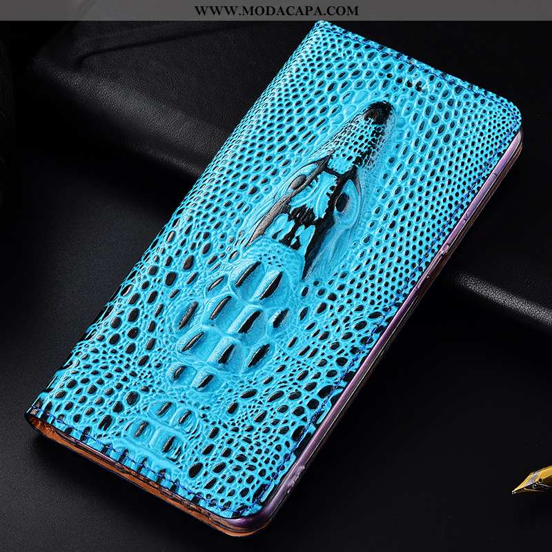 Capas Motorola One Vision Couro Genuíno Protetoras Telemóvel Cases Azul Crocs Cover Baratas