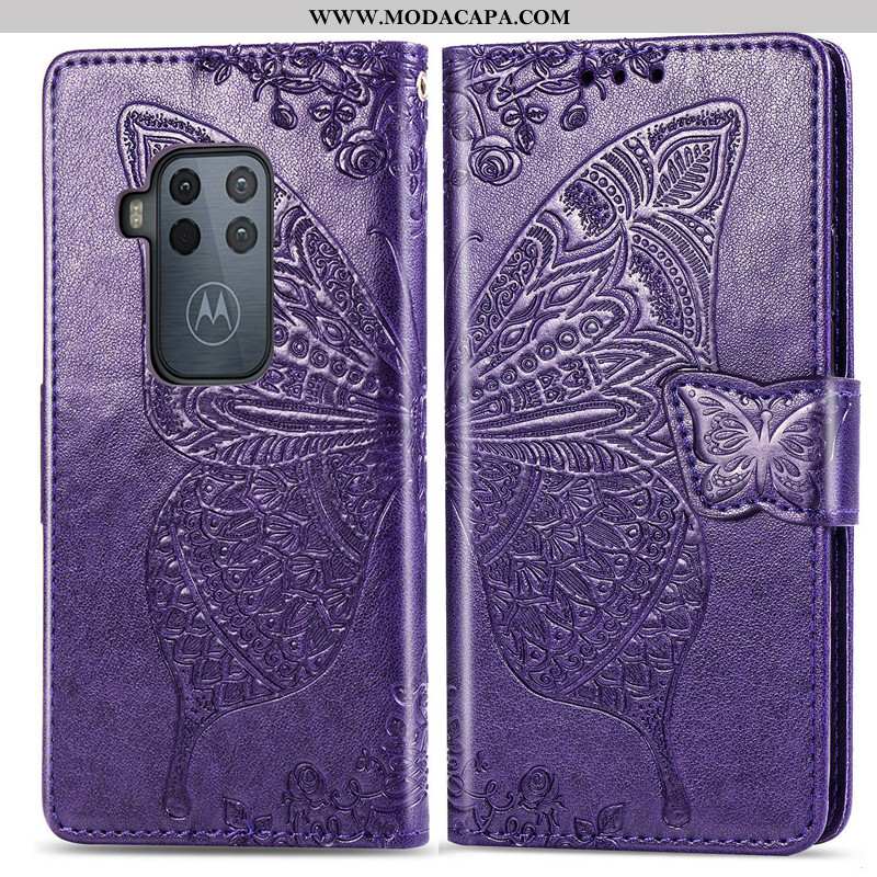 Capa Motorola One Zoom Couro Telemóvel Cover Borboleta Rosa Cordao Florida Barato