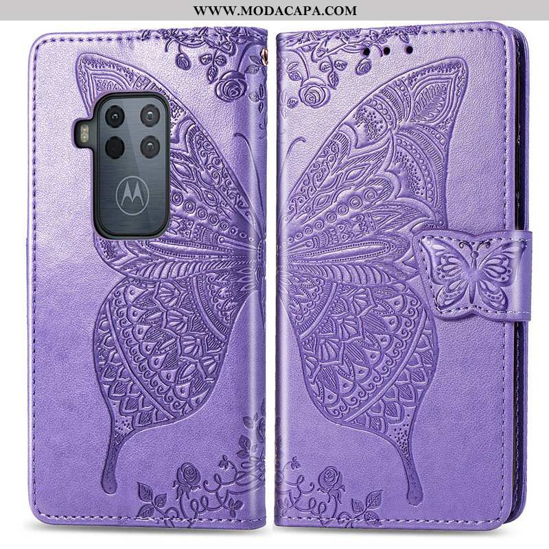 Capa Motorola One Zoom Couro Telemóvel Cover Borboleta Rosa Cordao Florida Barato