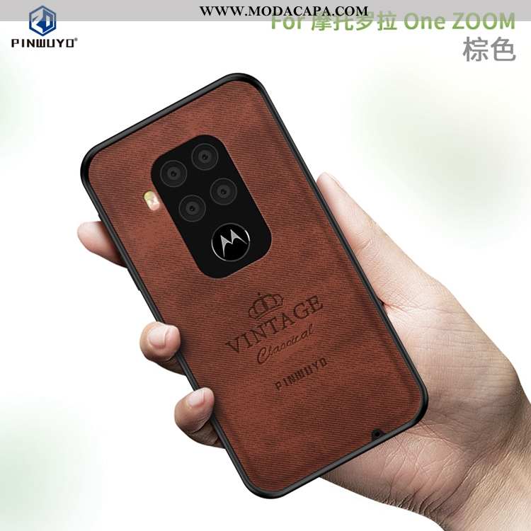 Capas Motorola One Zoom Slim Tecido Preto De Grau Super Fosco Baratos