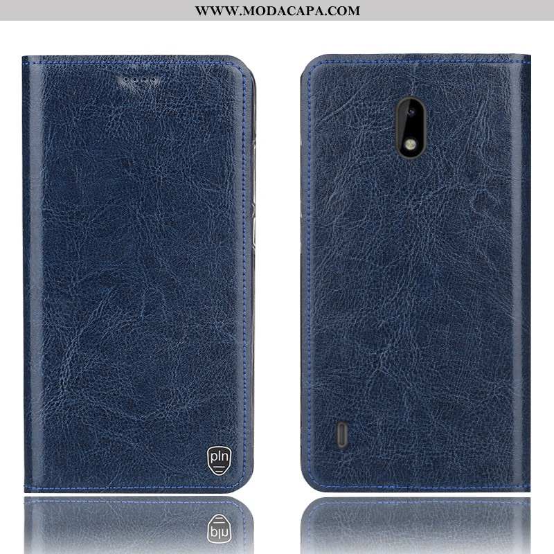 Capa Nokia 3.1 Couro Genuíno Cases Azul Escuro Capas Telemóvel Cover Protetoras Barato