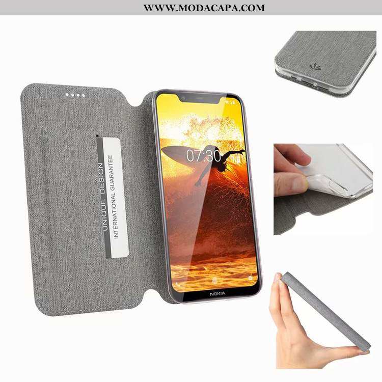 Capa Nokia 3.1 Couro Tecido Cases Telemóvel Cover Capas Preto Promoção