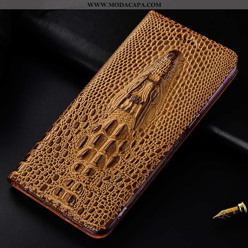 Capa Nokia 3.1 Plus Couro Genuíno Cover Cases Amarela Crocs Capas Antiqueda Online