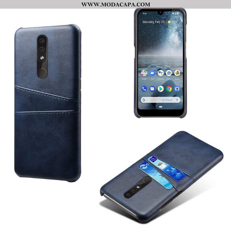 Capas Nokia 4.2 Couro Telemóvel Azul Escuro Tendencia Protetoras Antiqueda Promoção