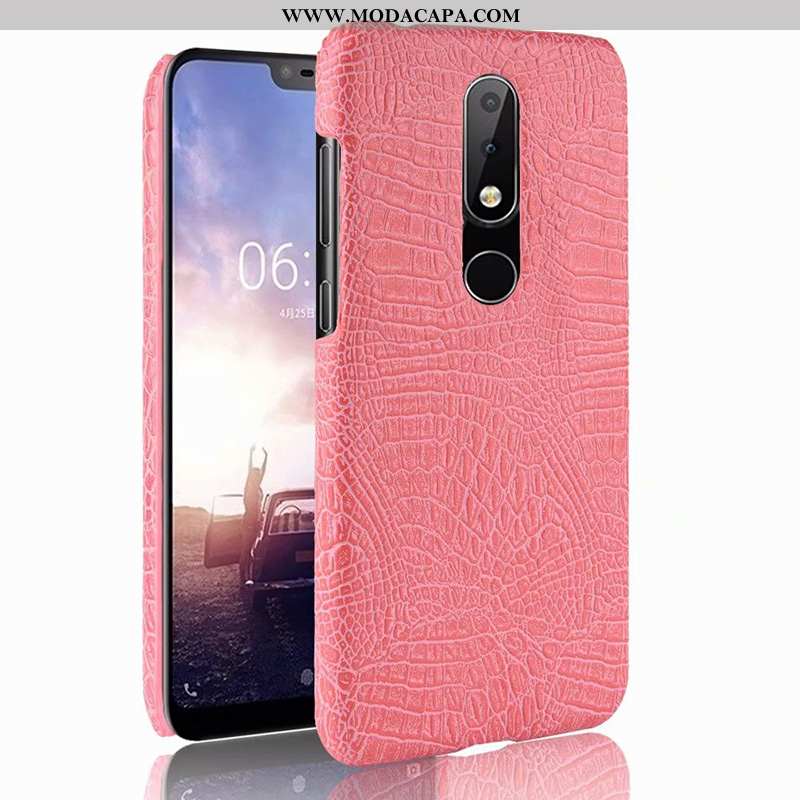 Capa Nokia 5.1 Plus Couro Crocs Capas Protetoras Laranja Telemóvel Cases Barato