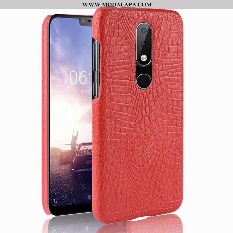 Capa Nokia 5.1 Plus Couro Crocs Capas Protetoras Laranja Telemóvel Cases Barato