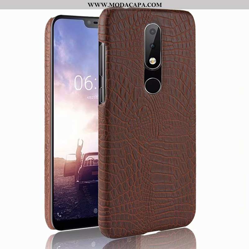 Capa Nokia 5.1 Plus Couro Crocs Capas Protetoras Laranja Telemóvel Cases Barato