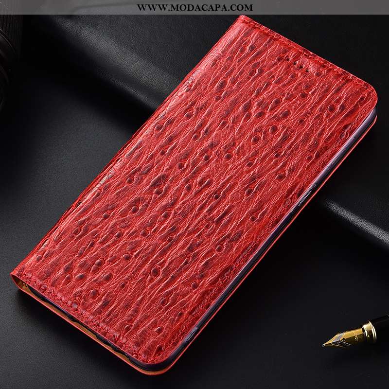 Capa Nokia 5.1 Plus Couro Genuíno Vermelho Cover Capas Telemóvel Pássaro Protetoras Baratos